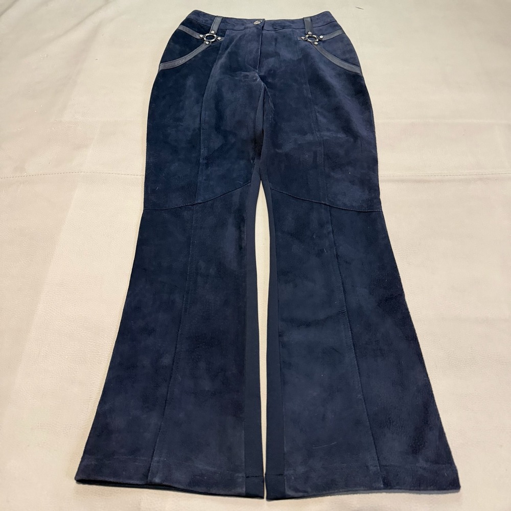 VTG Absolu Navy Suede Boot Equestrian Pant Hardware Women Paris France24x27-6330
